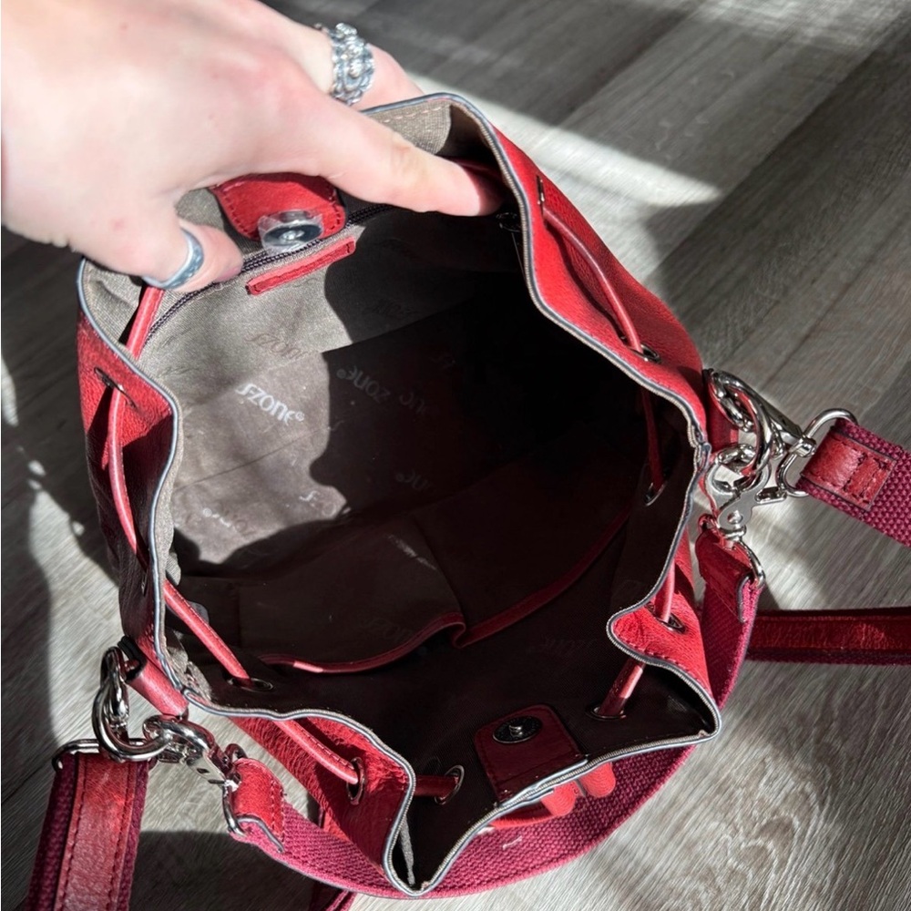 Red Leather Drawstring Shoulder Bag - image 3
